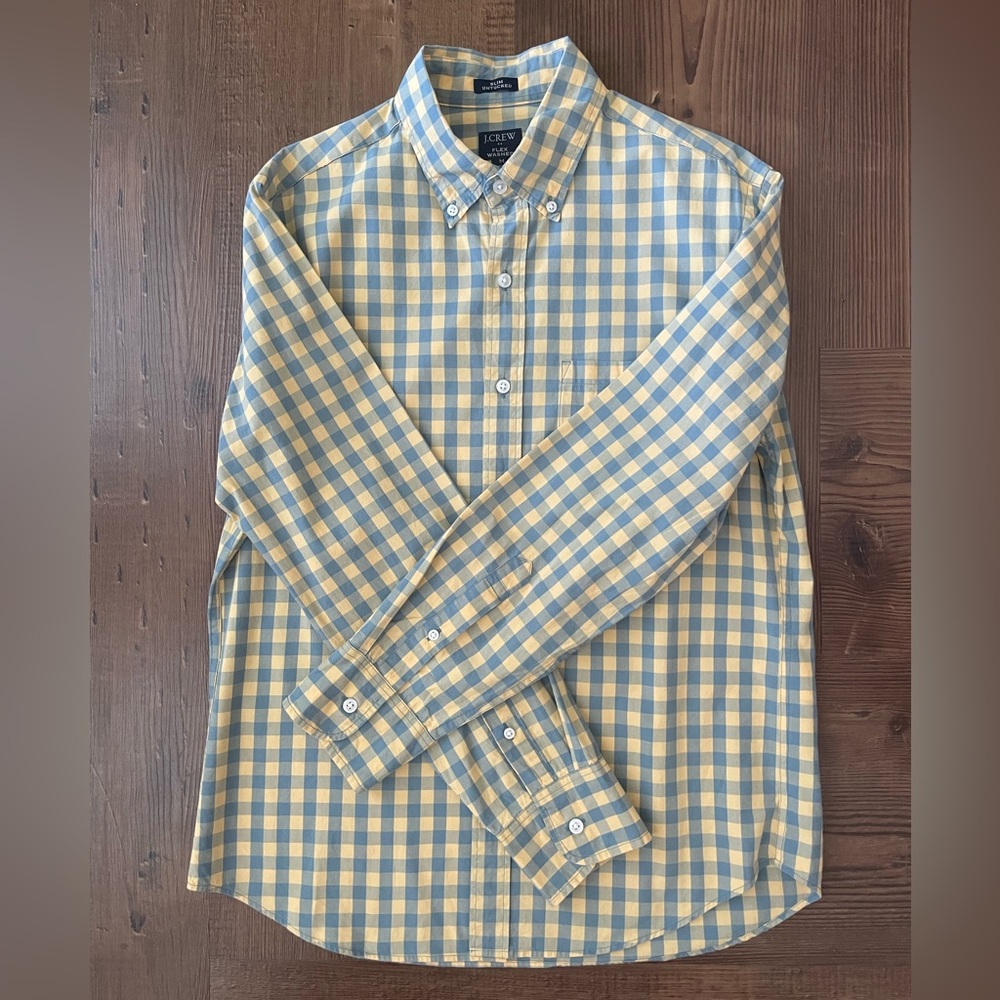 J. Crew Factory Slim Untucked Flex Casual Shirt - Blue and Yellow, Size M